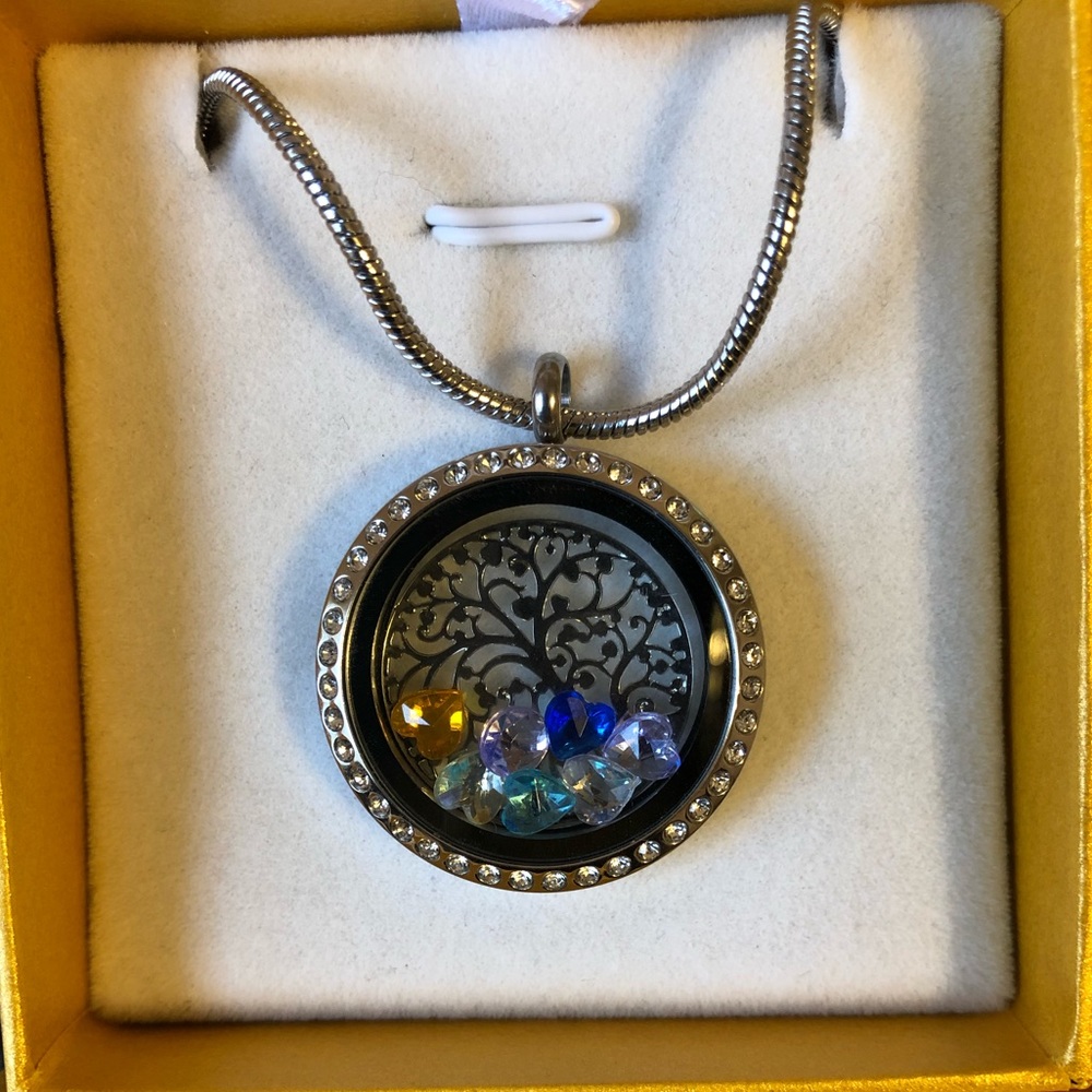 Tree Engraved Locket With Gems
